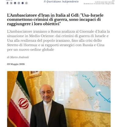 INTERVISTA DI S.E. MAHAMMAD REZA SABOURI AL GIORNALE D’ ITALIA